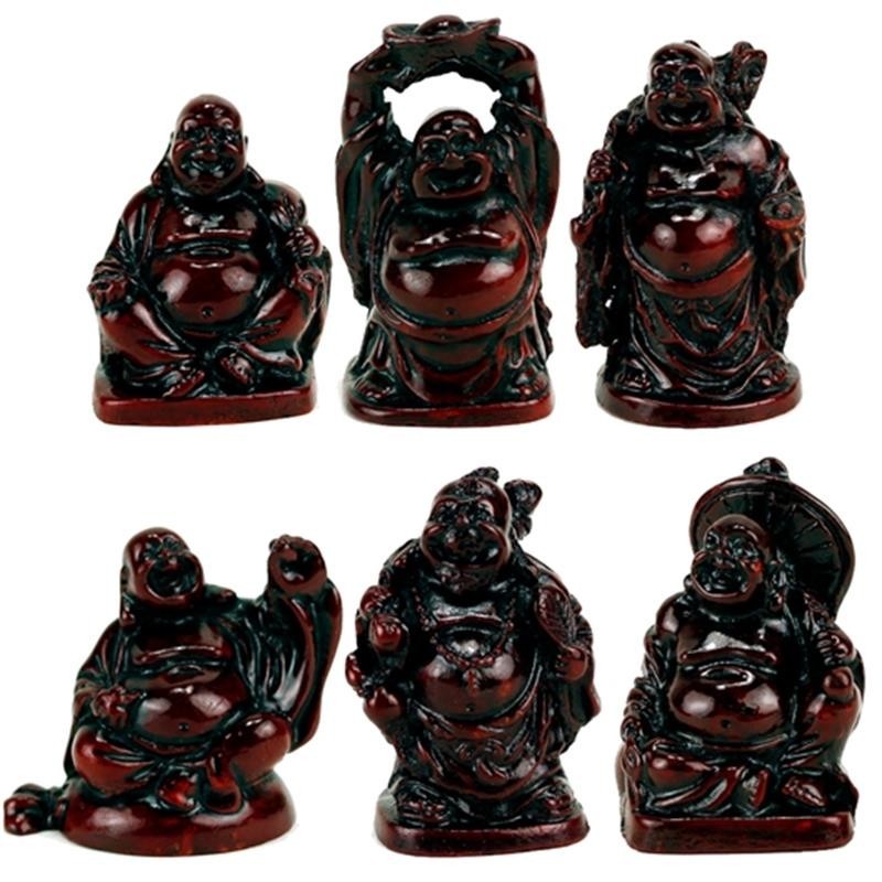 Set de 6 statuettes de Bouddha en résine rouge