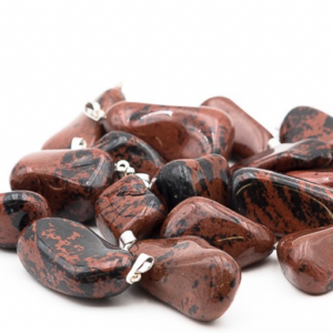 Pendentif pierre roulée obsidienne acajou