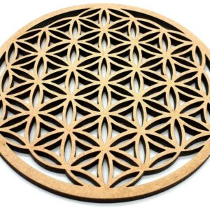 Plaque de Rechargement Fleur de Vie Sculptée Bois 10cm
