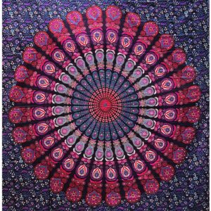 Tenture Mandala Mauve, Rose, Bleu Pétrole