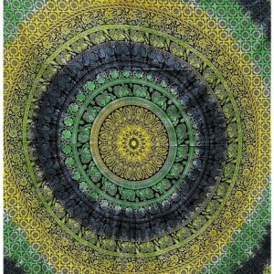 Tenture Mandala Eléphant Jaune, Vert, Bleu