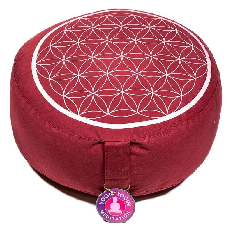 Coussin de méditation - Fleur de Vie imprimé en rouge/argent