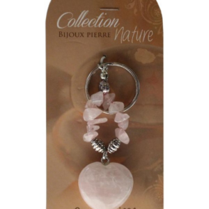 Porte-clef cœur et pierres baroques - Quartz rose