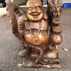 Bouddha chinois avec dragon en bois de 40cm