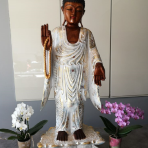 Bouddha en bois peint de 1m