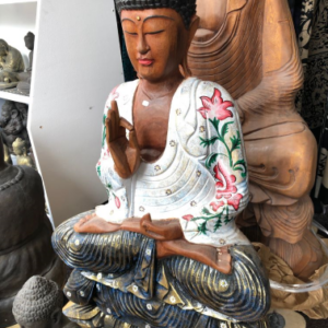 Bouddha en bois peint de 80cm ATTENTION : produit réparé