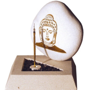 Porte Encens Bouddha en Pierre Blanche