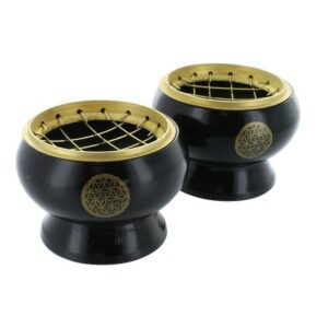 Brûle-encens noir et fleur de vie doré