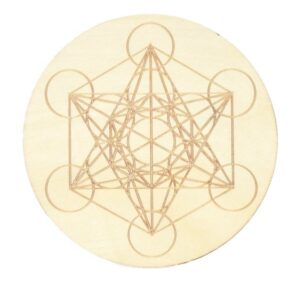 Socle de rechargement en bois Cube de Métatron gravé 10 cm