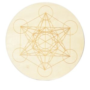 Socle de rechargement en bois Cube de Métatron gravé 20 cm