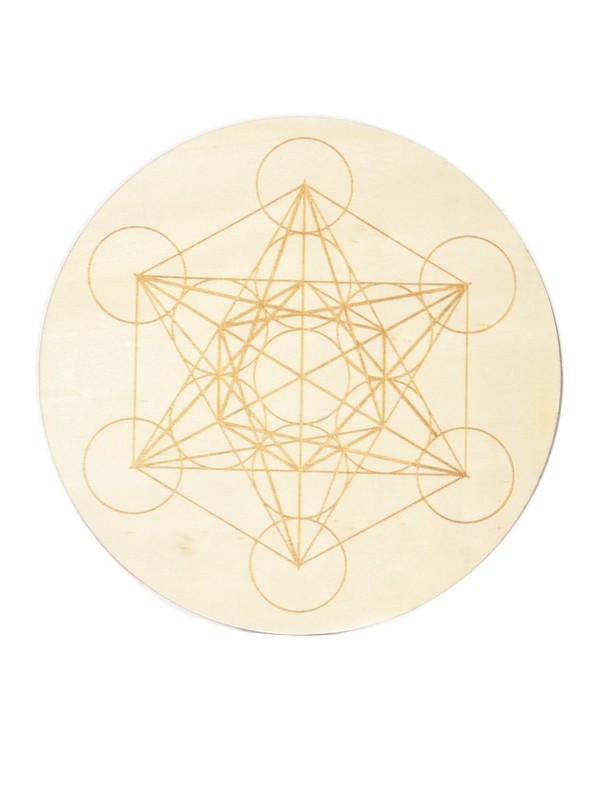 Socle de rechargement en bois Cube de Métatron gravé 20 cm