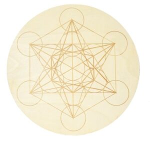 Socle de rechargement en bois Cube de Métatron gravé 30 cm