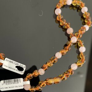 Collier d'Ambre bébé Quartz rose et Ambre