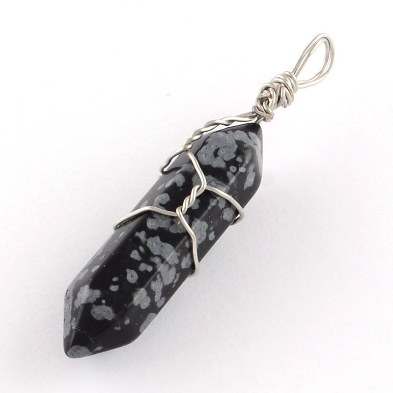Pendentif biterminée torsadée Obsidienne neige