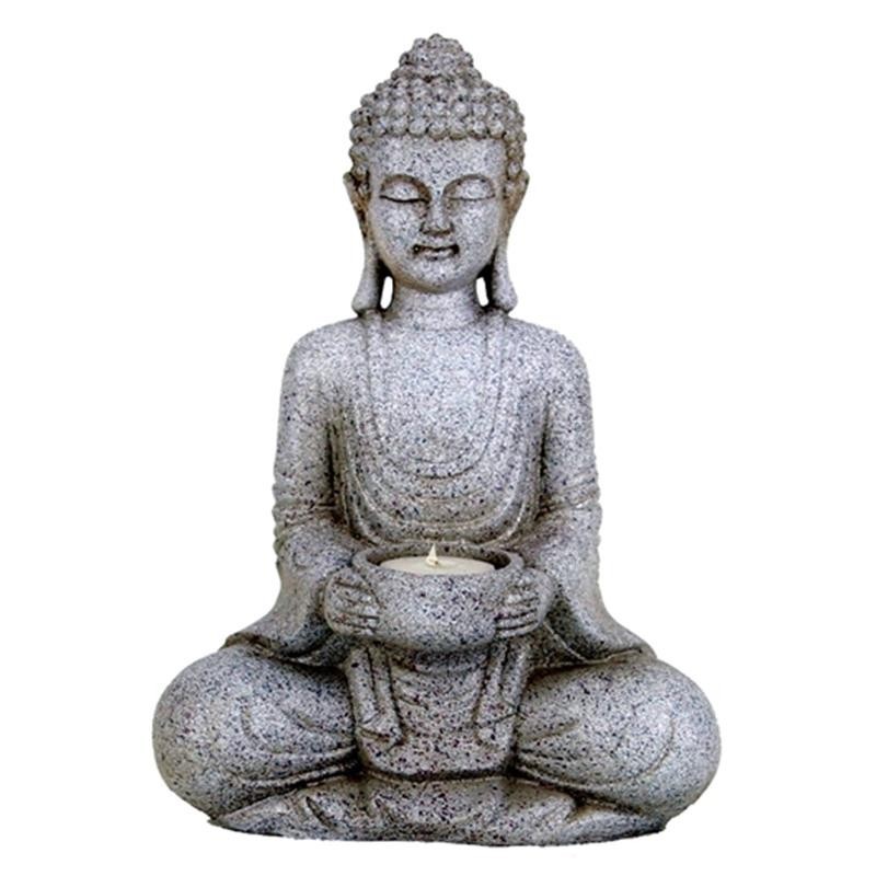 Bouddha méditant bougeoir couleur gris