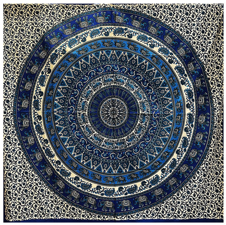 Tenture Mandala & Eléphant Bleue