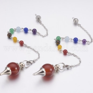 Pendule Sephoroton en Cornaline, accessoires en laiton, chakra, ronde, platine