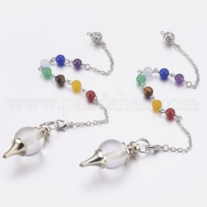 Pendule Sephoroton en Cristal de roche, accessoires en laiton, chakra, ronde, platine