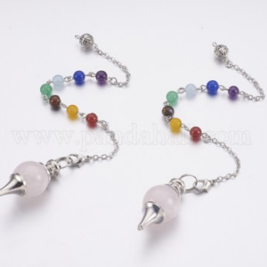Pendule Sephoroton en Quartz rose, accessoires en laiton, chakra, ronde, platine