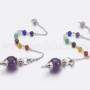 Pendule Sephoroton en Améthyste, accessoires en laiton, chakra, ronde, platine