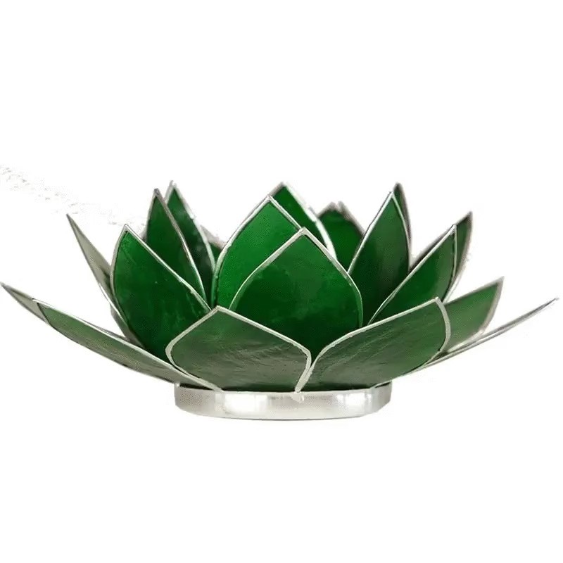 Photophore Lotus Chakras Vert / argent